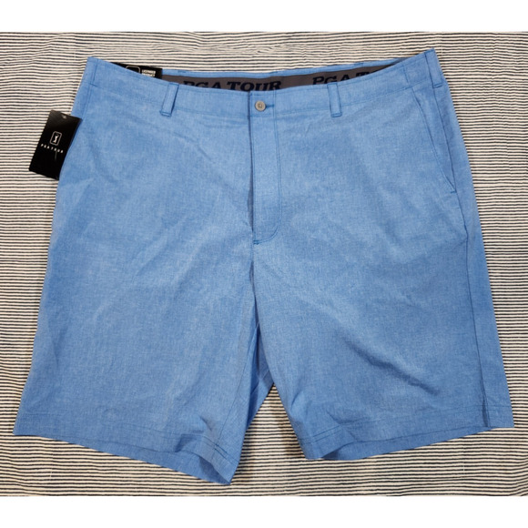PGA Tour $65 Size 42 Light Blue Mens Flat Front Active Waistband Golf Shorts - Picture 1 of 14